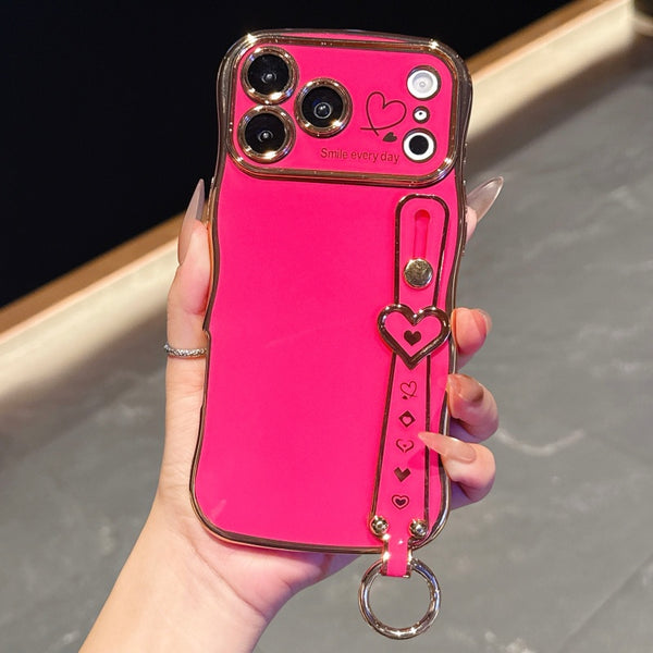 Phone Case - Electroplated Phone Case with a Large Heart-Shaped Window And Wavy Design, Compatible with for Iphone 11 Through 17 Pro Max Plus, Offering Full Coverage And Drop Protection