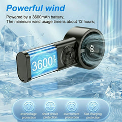 Portable Handheld Turbo Fan, 100 Stepless Wind Speed Adjustment, LED Digital Power Display, 3600mAh Rechargeable Battery, Pocket Size Wearable Lanyard Design, For Outdoor Travel Camping Daily Heat Relief