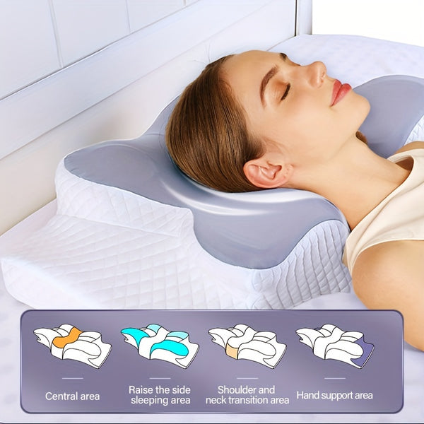 1pc Slow Rebound Cervical Pillow, Ergonomic Neck Contour Support for Side Sleep, Machine Washable Cool Soft Pillow Cover