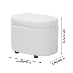 1pc Plush Teddy Round Upholstered Storage Ottoman Stool - 60x40x45cm Lidded Footrest with Hidden Storage Space | Multi-Functional Shoe Changing Bench for Living Room, Bedroom & Entryway | 3cm Black Plastic Legs (Green/White)