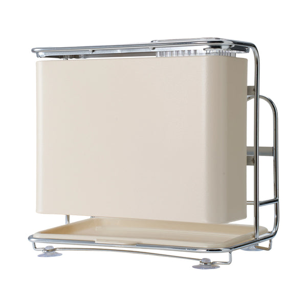 1pc Cream Kitchen Utensil Storage Rack with Drainage Tray, Multifunctional Cutlery Slots for Spoon, Knife, Fork, Shovel, Knives, Chopsticks, Chopping Boards, Pot Lids and More, Durable Structure, Compact Countertop Design, Versatile Kitchen Organizer, Des