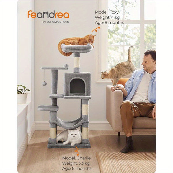 Multi-Level Cat Tree, Cat Tower Condo With 4 Scratching Posts, Hammock, Cave, Toys