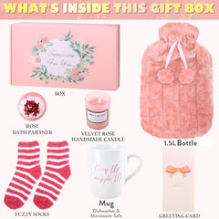 Pink Birthday Gifts for Women - Unique Pampering Gift Baskets, Perfect for Mothers, Wives, Sisters, Girls, Daughters, And Grandmothers - Rose Pamper Gifts, Relaxation Spa Ladies Gifts Self Care Package - Back to School - Valentine's Day Gift Set