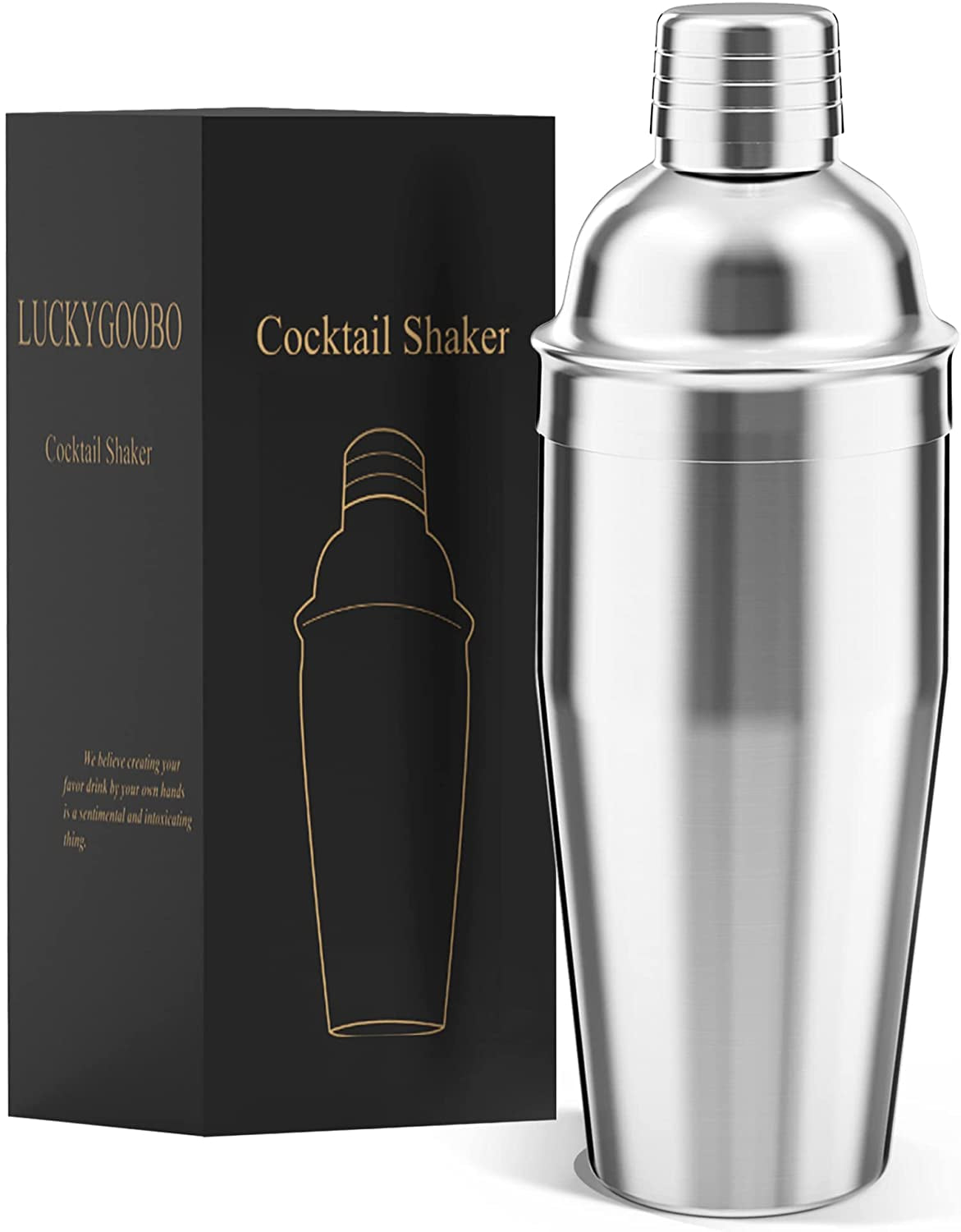 Cocktail Shaker,750Ml Martini Shaker,Food Grade Stainless Steel Martini Mixer Built-In Strainer,Drink Shaker by Luckygoobo,Bartender Kit Gifts.