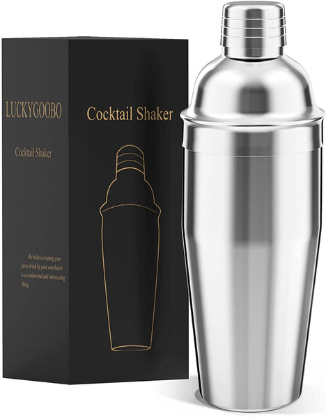 Cocktail Shaker,750Ml Martini Shaker,Food Grade Stainless Steel Martini Mixer Built-In Strainer,Drink Shaker by Luckygoobo,Bartender Kit Gifts.