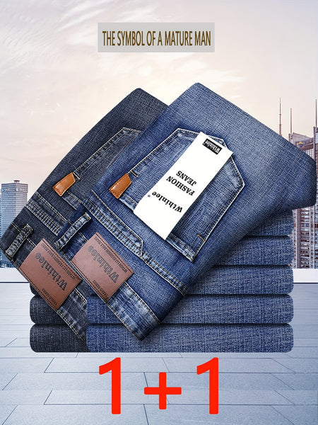 2026 Four-Season Men's Loose Straight-Leg Jeans, Light Business Casual Stretch Straight-Leg Pants, Two-pc