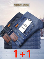 2026 Four-Season Men's Loose Straight-Leg Jeans, Light Business Casual Stretch Straight-Leg Pants, Two-pc