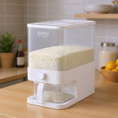 4.54 KG Kitchen Rice Storage Container - White Plastic Flip-Top Grain Bin with Press-to-Open Lid, Multi-Purpose Organizer for Rice, Flour, and Dry Goods, Kitchen Storage Solution|Modern Kitchen Accessory|Durable Plastic Bin, Rice Cooker