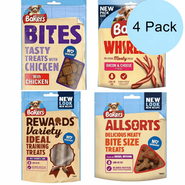 Bakers Dog Treats Bundle Assortment Different Flavours! - Chicken Bacon Beef and Lamb - No Rawhide - Low in Fat - Different Quantities