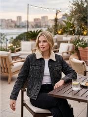 Women'S Sherpa Lined Denim Trucker Jacket – Warm Button-Up Jean Coat, Long Sleeve Casual Winter Outerwear