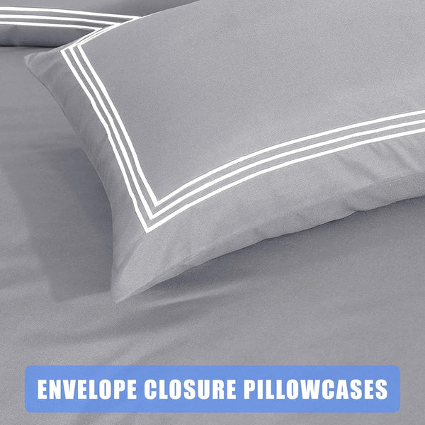 My Home Store Polycotton Bratta Duvet Cover Set - Our 3pc Soft stitch Embroidered button closure Quilt cover with matching Embroidered envelop closure Pillowcases | Breathable & Lightweight Duvet cover set