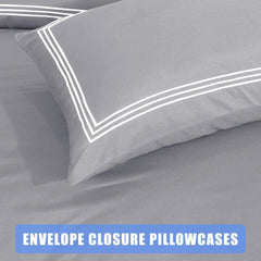 My Home Store Polycotton Bratta Duvet Cover Set - Our 3pc Soft stitch Embroidered button closure Quilt cover with matching Embroidered envelop closure Pillowcases | Breathable & Lightweight Duvet cover set