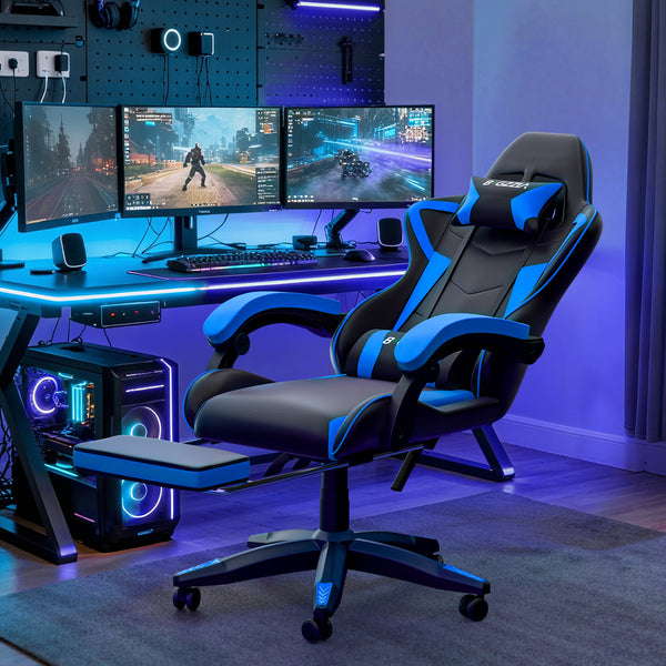 GartistGo Gaming Chair With footrest,Computer Chairs with Lumbar Cushion + Headrest, Height-Adjustable Office Chair for Adults, Girls, Boys