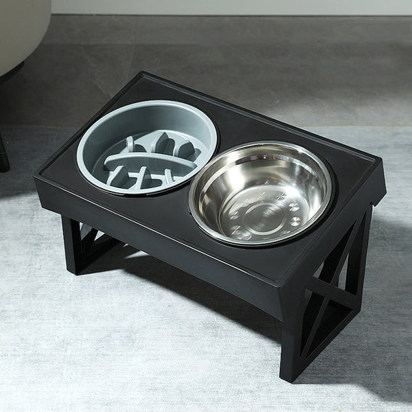 Raised Dog Bowl Height-Adjustable, Elevated Dog bowls with Stainless Steel Bowl and PP bowl, for Small Medium & Large Dogs, Black, 45*26*27.5cm