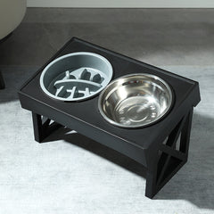 Raised Dog Bowl Height-Adjustable, Elevated Dog bowls with Stainless Steel Bowl and PP bowl, for Small Medium & Large Dogs, Black, 45*26*27.5cm