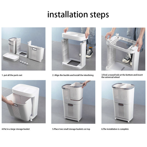 1 piece, white, bathroom and toiletries storage basket, upper layer can be used separately, non perforated household multifunctional plastic dirty clothes basket, multi-layer snack, beverage, toy storage basket, household small item storage basket, freely