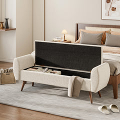 1pc Upholstered Bench Chiar With Storage Box, Padded Bench With Storage Space, Window Seat Bench, End of Bed Bench, Shoe Bench, Footstool With Wooden Legs For Hallway, Living Room, Bedroom, 153*46*54cm