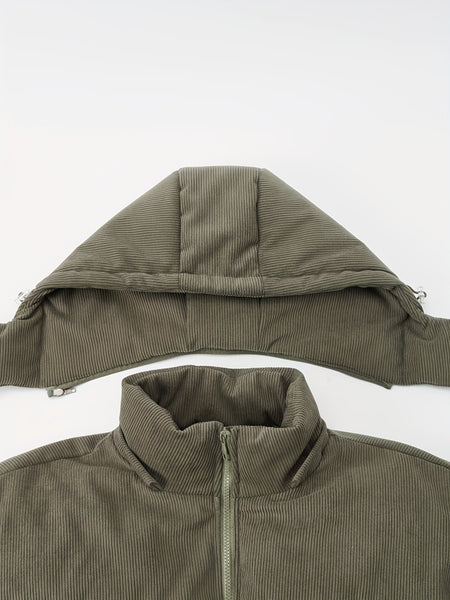 New Men'S Autumn And Winter Thick Corduroy Jacket Casual Warm Coat - Hooded Jacket, Detachable Hood, Warm And Cold-Proof Overcoat, Suitable for Daily And Formal Occasions, Easy-Care Hand Wash Design, Winter Formal Wear, Durable Material