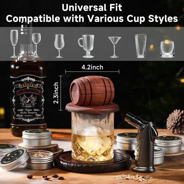 Whiskey Smoker Kit with Torch - 6 Flavors Wood Chips, 2 Glasses, 2 Ice Ball Molds - Cocktail Smoker Infuser Kit, Old Fashioned Drink Smoker Kit, Birthday Bourbon Gifts for Men,Dad(No Butane)