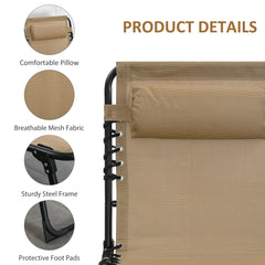 Portable Sun Lounger, Folding Camping Bed with Side Pocket and Pillow for Patio