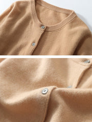 2026 New Spring Autumn Women'S 100% Cashmere Crew Neck Cardigan, Loose Slim Fit Versatile Short Sweater Coat