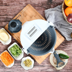 Rotate Vegetable Cutter 9 in 1 Multifunction Vegetable Slicer with Drain Basket Portable Large Capacity Vegetables Chopper Sets Kitchen Tool Kitchen Accessories