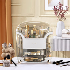 Jewelry Storage Box, Portable Makeup Storage Organiser with Clear Lid, Skincare Organiser Drawers Beauty Holder Cosmetic Organisers for Bathroom, Dressing Table Organisers, L28*W20*H34cm, White