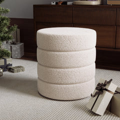 Round Pouffe Stool Liviing Room Bedroom Footstool Teddy Fleece Dressing Table Stool Hallway Shoe Stool