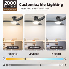 Modern Ceiling Fan Light with Remote Control - Dimmable Fixture, 6-Speed Adjustable Fan & 3-Tier Color Temperature (3000K/4500K/6500K), Timer, Suitable for, Semi-Recessed Installation, Bohemian Style Ceiling Light with Fan