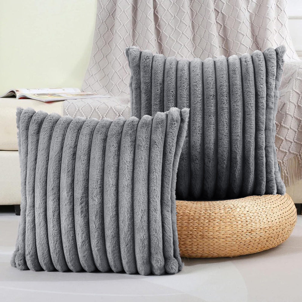 Plush Soft Vertical Strip Decoration Pillow with Pillow Core, Sofa Seat Cushion Cushion Pillow, Square Pillow Home Decoration Sofa Bedroom Pillow, Suitable for Home Bedroom Decoration, Grey, 18