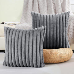 Plush Soft Vertical Strip Decoration Pillow with Pillow Core, Sofa Seat Cushion Cushion Pillow, Square Pillow Home Decoration Sofa Bedroom Pillow, Suitable for Home Bedroom Decoration, Grey, 18
