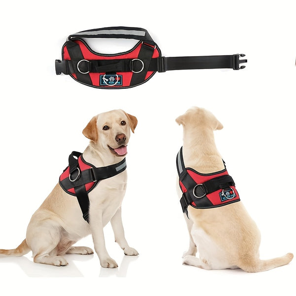 Adjustable Dog Harness for Small & Large Dogs - Reflective Nylon Vest with Striped Design, D-Ring Leash Attachment, and 