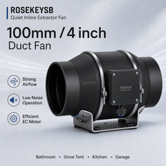 4 Inch Inline Duct Fan 100mm, Mixed Flow Ventilation Extractor Fan, Quiet Exhaust Fan for Bathroom, Kitchen, Loft, Grow Tent & Hydroponics