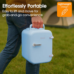 Abode Blue Mini Fridge A4CLR201BL 4L/6 Can Portable Thermoelectric Mini Cooler & Warmer for Drinks, Cosmetics/Makeup/Skincare, AC/DC Power, Retro Style, for Bedroom, Home, Caravan, Car