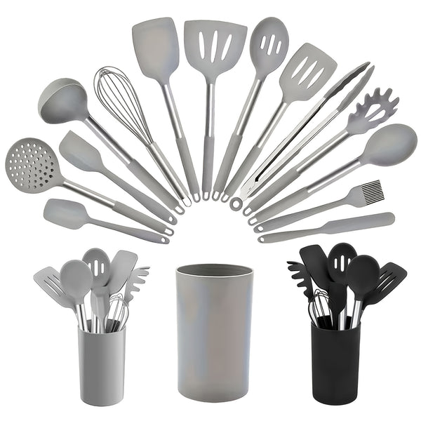 Kitchen Utensils Set Silicone & Stainless Steel Cooking Nonstick Spatula Tools