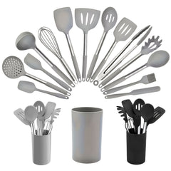 Kitchen Utensils Set Silicone & Stainless Steel Cooking Nonstick Spatula Tools