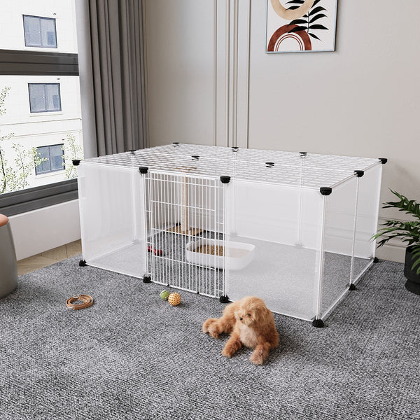 Roofed Cat Playpen System, 12/16/18 Panel Choices, Transparent Cat Enclosure with Top, Complete Kitty Condo with Top Cover, Escape-Proof Indoor Sanctuary, Top Cover Included for Small/Medium Dogs Indoor Protection & Security, Ideal for Indoor Training, Li