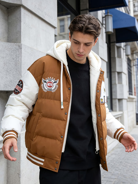 Men'S American-Style Embroidered Hoodie Jacket for Couples, Thickened for Autumn And Winter, Baseball Coat