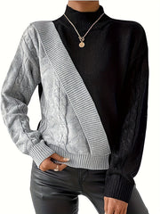 Women'S Sweater - & Color Block, Stand Collar Long Sleeve Pullover, Fall/Winter Layering Essential for Everyday & Formal Outfits, Cute Sweaters
