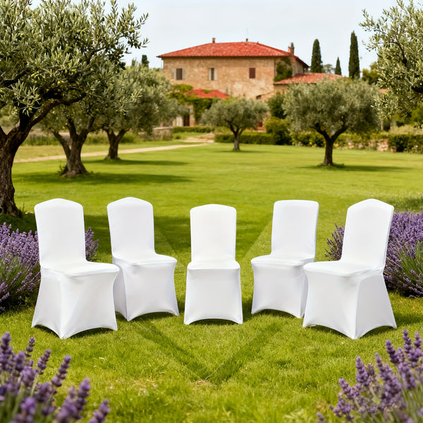 50/100pcs Elegant White Stretch Chair Covers With Bowknot | Polyester And Elastane Blend, Elastic-Band Closure, Classic Style For Weddings & Parties