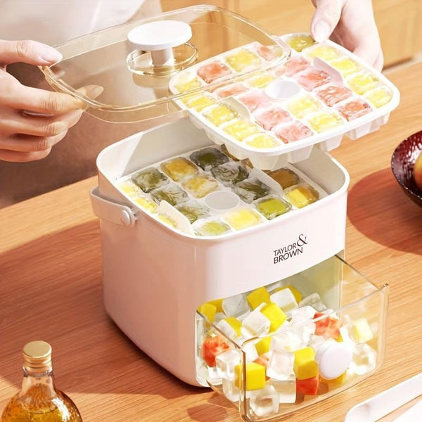 48-lce Cube Maker with Easy-Press Lid - Large Capacity, Double Layer Design, Food-Grade Plastic Storage Tray for Freezer. Essential Kitchen Gadget. RV kitchen, suitable for family scenes