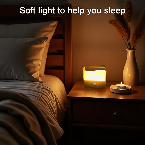 LED Bedside Lamp | Night Light with Alarm Clock, Time Display, Rechargeable, Adjustable Brightness, Soft Lighting for Home Bedrooms, USB Charging