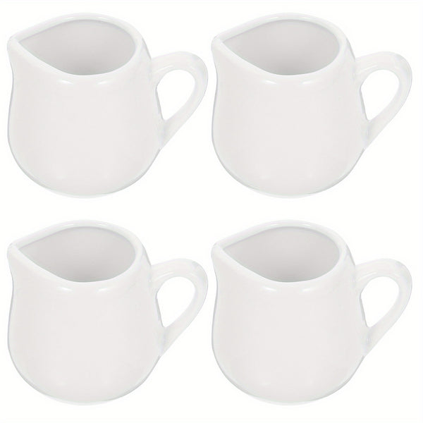 4pcs 50/ 100ml Ceramic Creamer Jugs - Porcelain serving jugs with milk spoons, Sauce jugs, Sauce boats, Pottery creamer jugs with handles for kitchen, coffee and tea - perfect for sauces, syrups and creams (white)