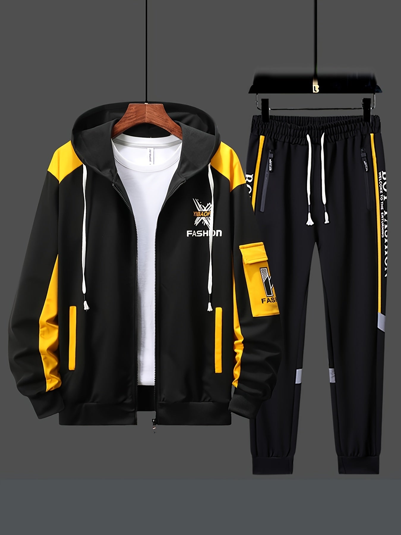 Men's Casual Hooded Sweatshirt Sportswear Set, Tracksuit