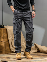 Men's Casual Cargo Pants, Multi-pocket, All-season American Street Style Loose Straight-leg Pants,  Blend, Machine Washable, Suitable for Casual Wear, Practical Workwear, Leisure Cargo Design, for Daily Outings and Travel