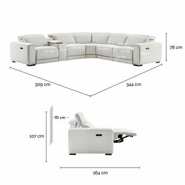 Aiden & Ivy Karson Cream Leather Power Reclining Sectional Sofa