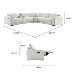 Aiden & Ivy Karson Cream Leather Power Reclining Sectional Sofa