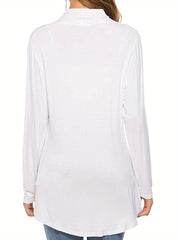 Women Simple Style Cardigan, Solid Color Long Sleeve Knitwear with Pockets, S/ M/ L/ XL/ XXL