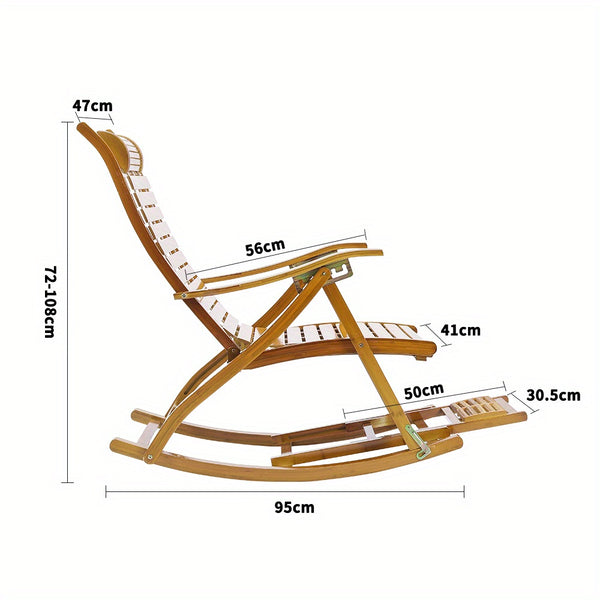 Natural/ Brown Rocking Chair/Lounge Chair Recliner Load-Bearing 150kg Comfort Bamboo Loungers Deck Chair Adjustable Handrail Home Chair Gifts Stable Ergonomic