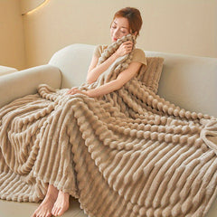 Premium Polyester Ribbed Throw Blanket Ultra Soft Faux Rabbit Fur Warm Lightweight Blanket for Home Office Camping All Seasons UK Brand Fast Delivery